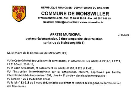 Arrêté de circulation temporaire rue de Steinbourg