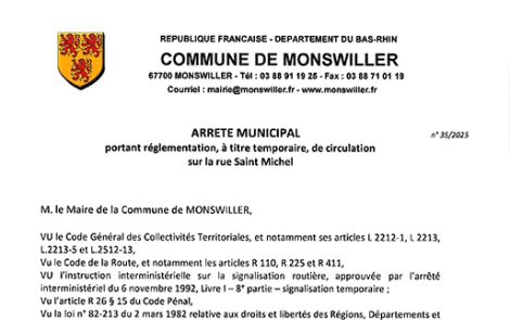 Arrêté de circulation temporaire rue Saint-Michel 
