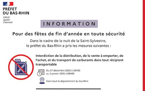 Communiqué de presse de la préfecture du Bas-Rhin concernant les fêtes de fin d'année