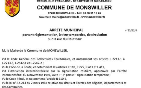 Arrêté portant règlementation, à titre temporaire, de la circulation rue du Haut Barr