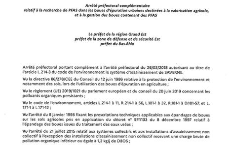 Arrêté préfectoral complémentaire relatif à la recherche de PFAS 
