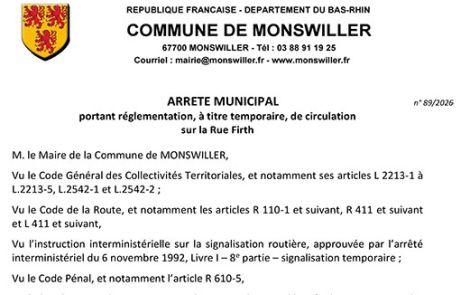 Arrêté portant règlementation, à titre temporaire, de la circulation rue Firth